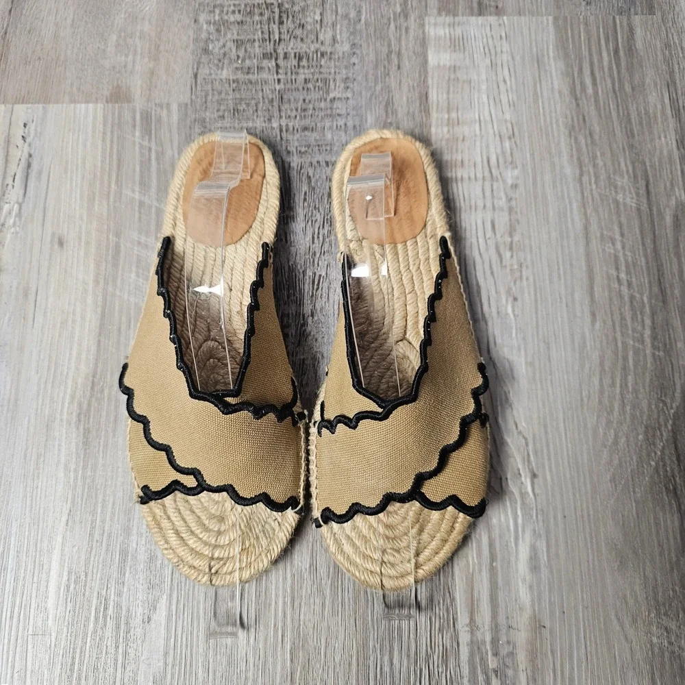 Castañer Womens Piula Scalloped Flat Espadrille Slide Sandals 38 7.5 US Tan Boho